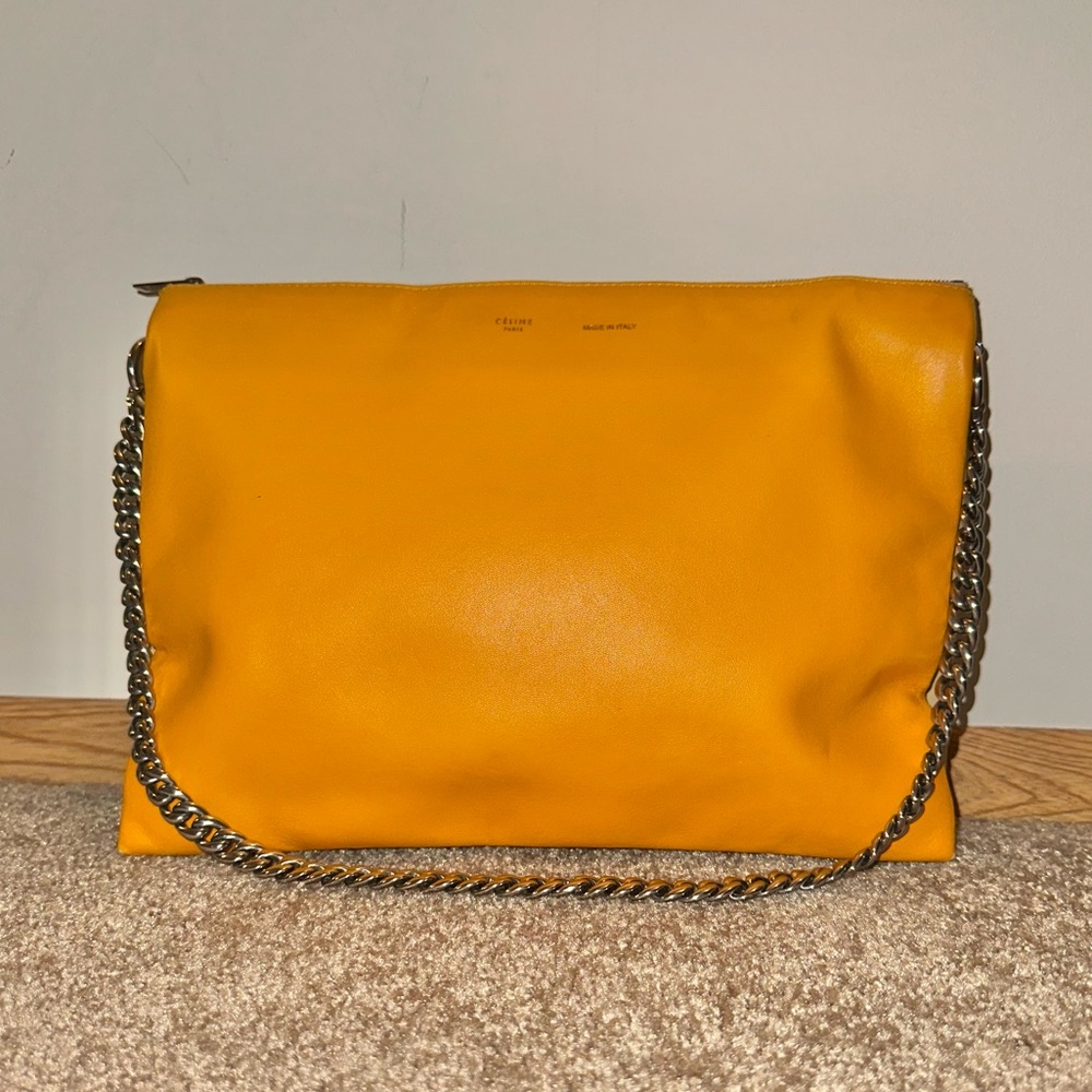 Celine Tri-Pocket Leather Chain Shoulder Bag Clutch, Mustard